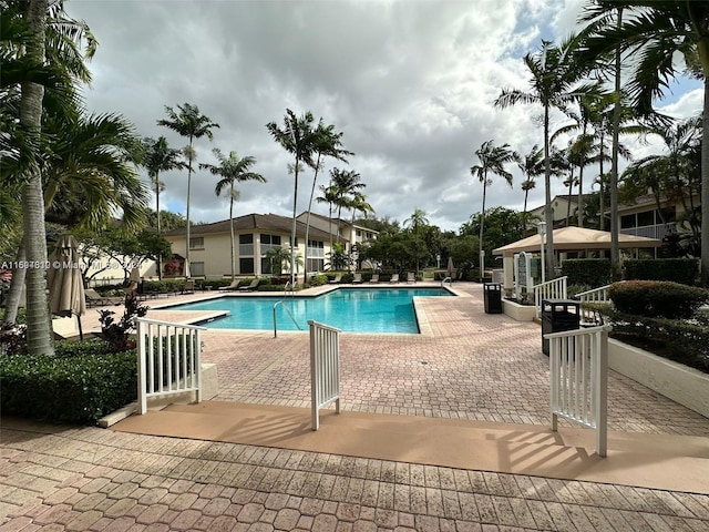 view of swimming pool with a patio area