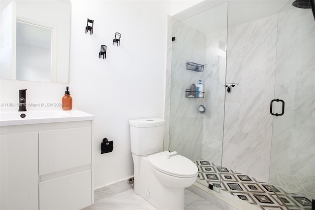 bathroom featuring vanity, toilet, and walk in shower