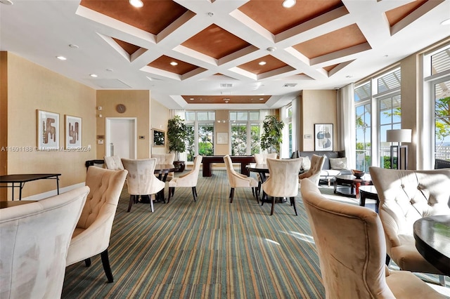 450 N Federal Hwy Unit 104N, Boynton Beach, FL 33435 - common area featuring coffered ceiling, a high ceiling, beam ceiling, and recessed lighting