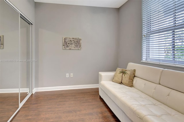 sitting room with dark wood-type flooring