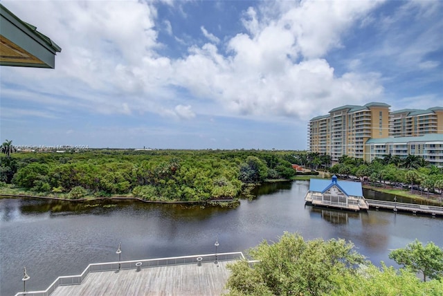 property view of water featuring a dock