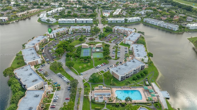 aerial view with a water view