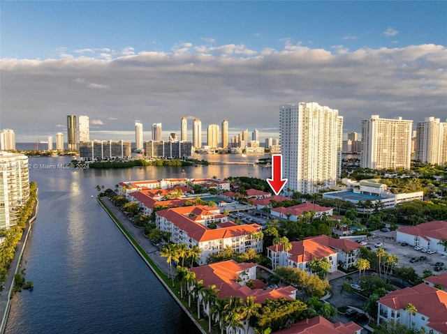 bird's eye view featuring a water view