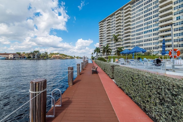 dock area with a water view