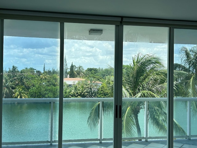 entryway with a water view