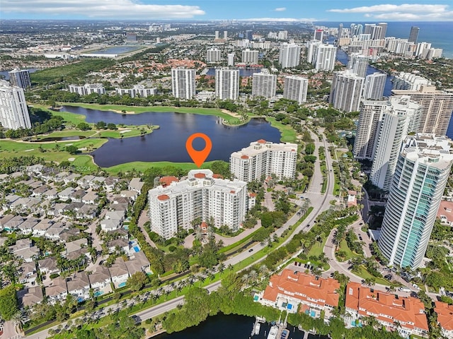 drone / aerial view featuring a water view