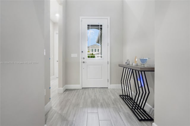 foyer entrance featuring light wood-type flooring