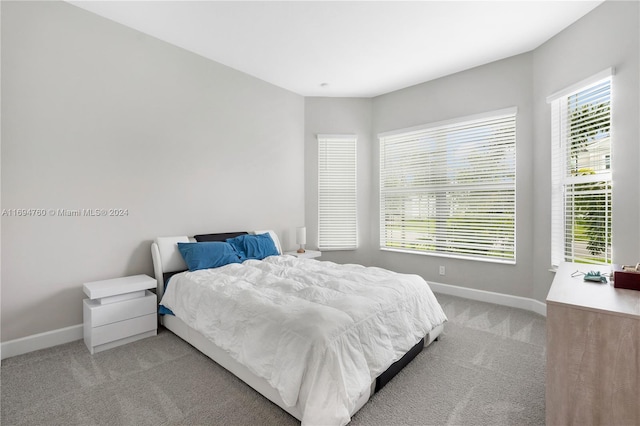 bedroom with light colored carpet