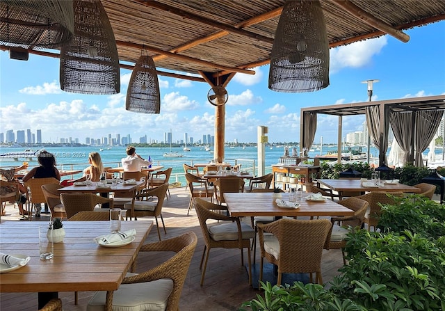 view of patio featuring a water view