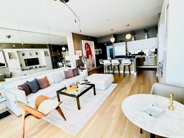 living room with light wood-type flooring