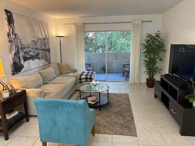 living room with light tile patterned floors