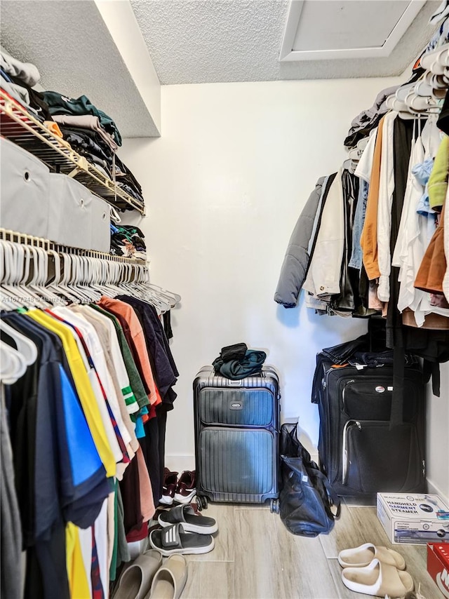 walk in closet featuring light hardwood / wood-style flooring