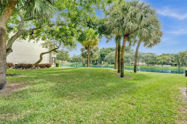 view of yard with a water view