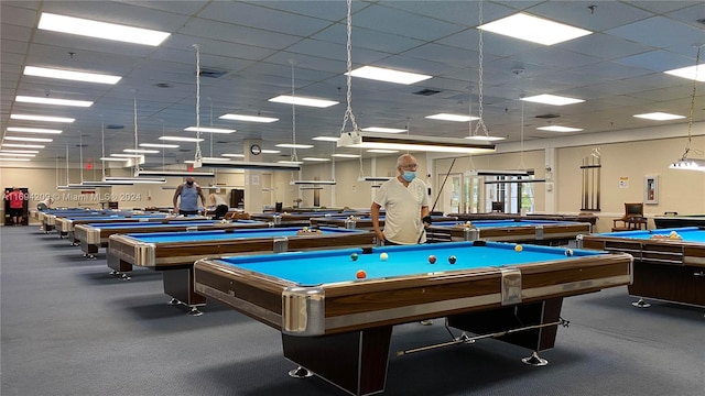 game room with a drop ceiling and pool table