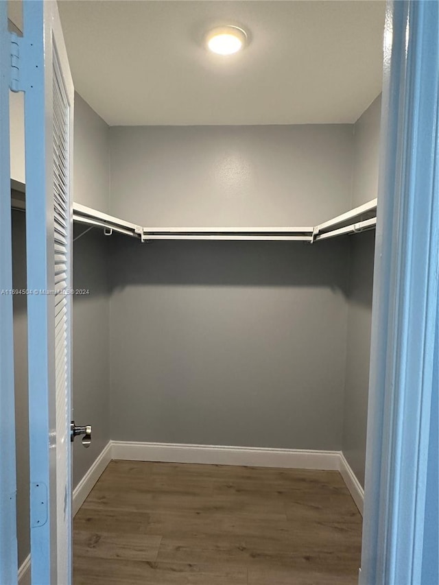 walk in closet with hardwood / wood-style floors