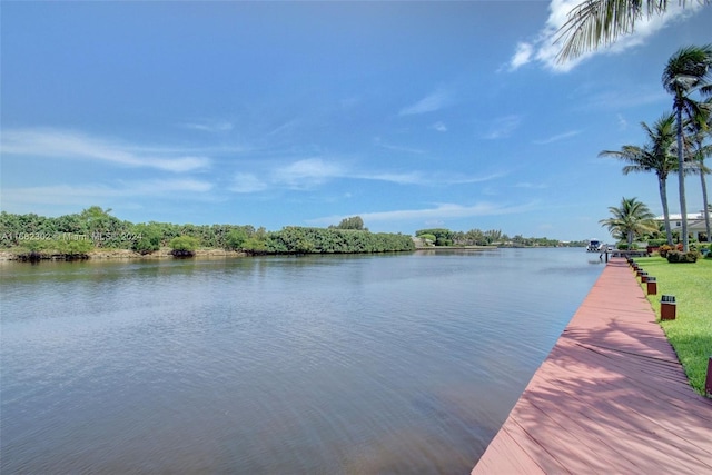 view of dock with a water view