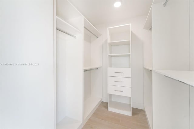 walk in closet with light wood-type flooring