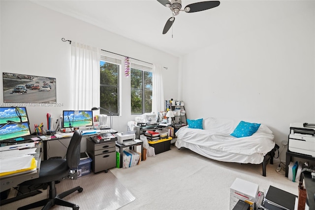 bedroom featuring carpet and ceiling fan