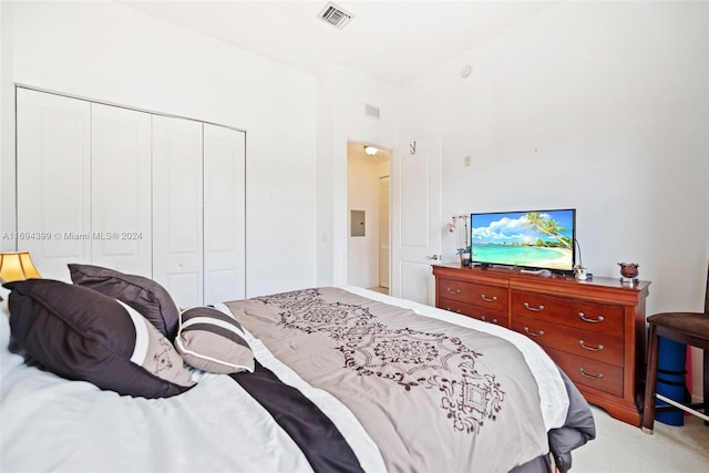 bedroom with carpet floors and a closet