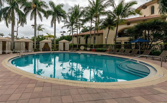 view of swimming pool featuring a patio area