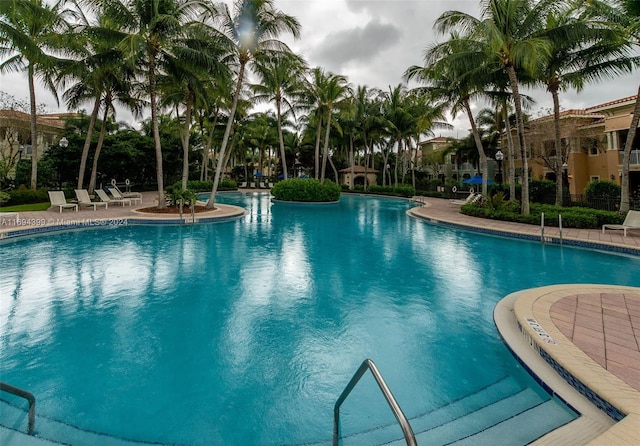 view of swimming pool featuring a patio area