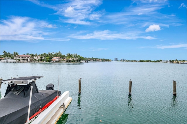 view of dock with a water view