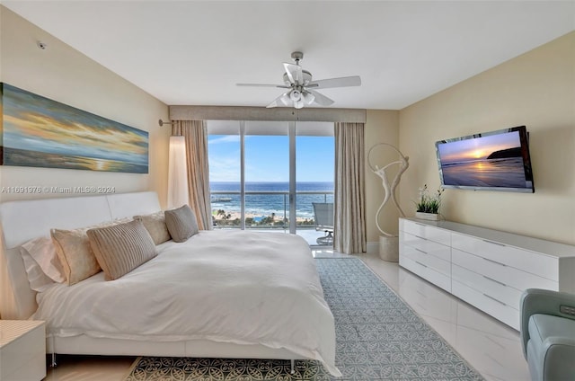 bedroom featuring access to exterior and ceiling fan