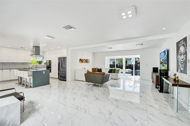 living room with sink