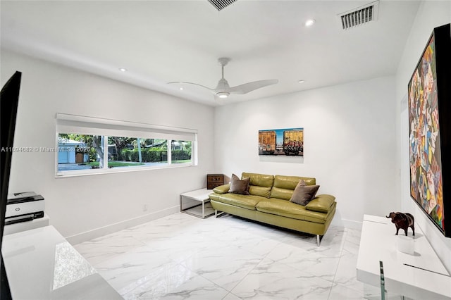 living room with ceiling fan