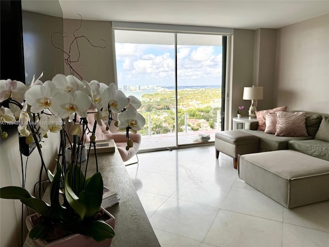 living room featuring floor to ceiling windows