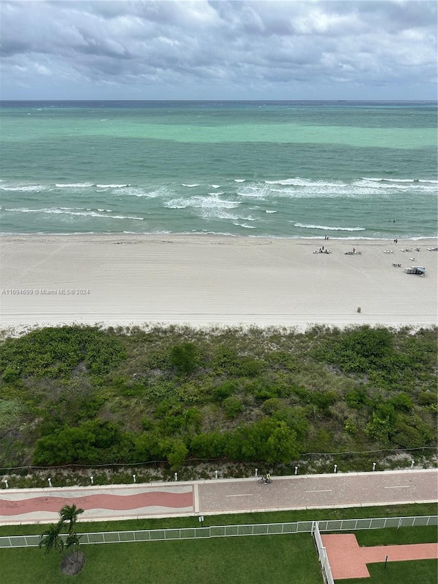 view of water feature with a beach view