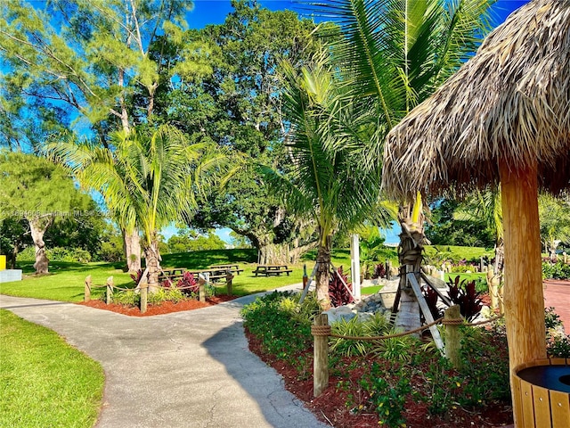 view of property's community featuring a yard