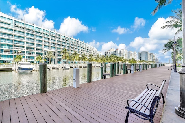 view of dock with a water view