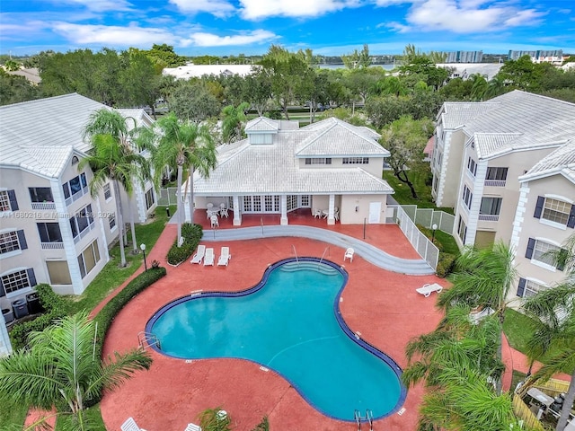 view of swimming pool with a patio area