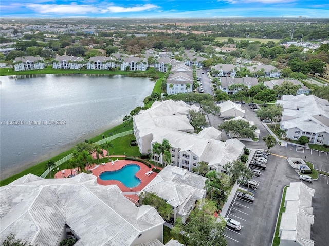 drone / aerial view featuring a water view