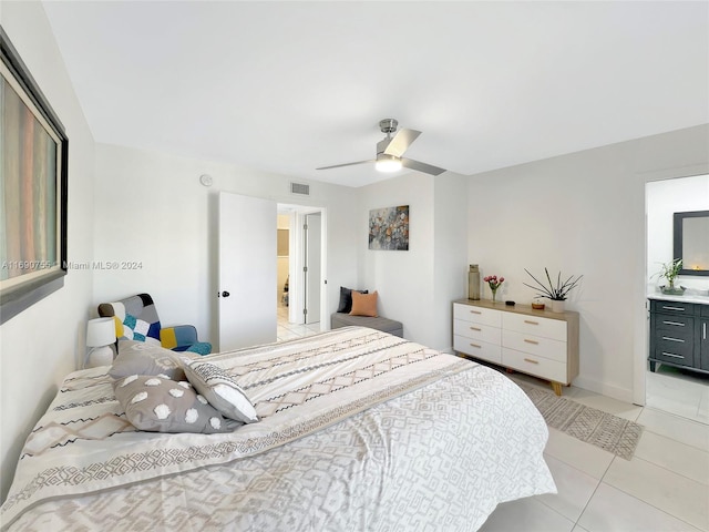 8415 SW 107th Ave Unit 356W, Miami, FL 33173 - bedroom featuring light tile patterned flooring, ceiling fan, and ensuite bath