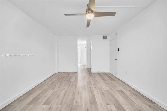 spare room featuring ceiling fan and light wood-type flooring