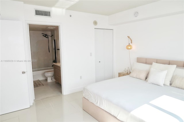 1861 NW S River Dr Unit 2505, Miami, FL 33125 - bedroom featuring ensuite bath, visible vents, a closet, and light tile patterned flooring