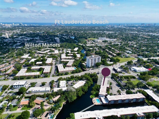 aerial view featuring a water view