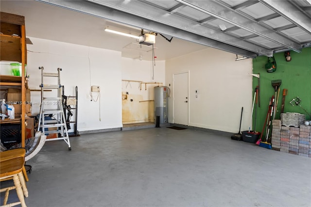 garage featuring water heater and a garage door opener