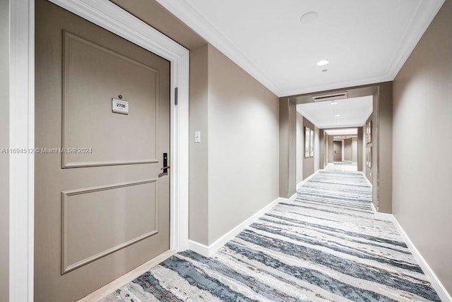 corridor featuring ornamental molding