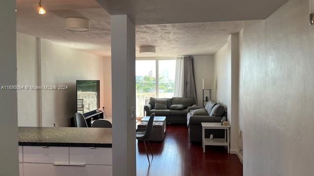 living room with dark wood-type flooring