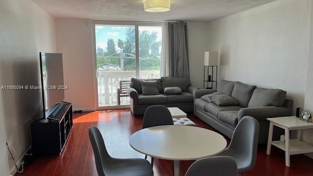 living room featuring dark hardwood / wood-style flooring