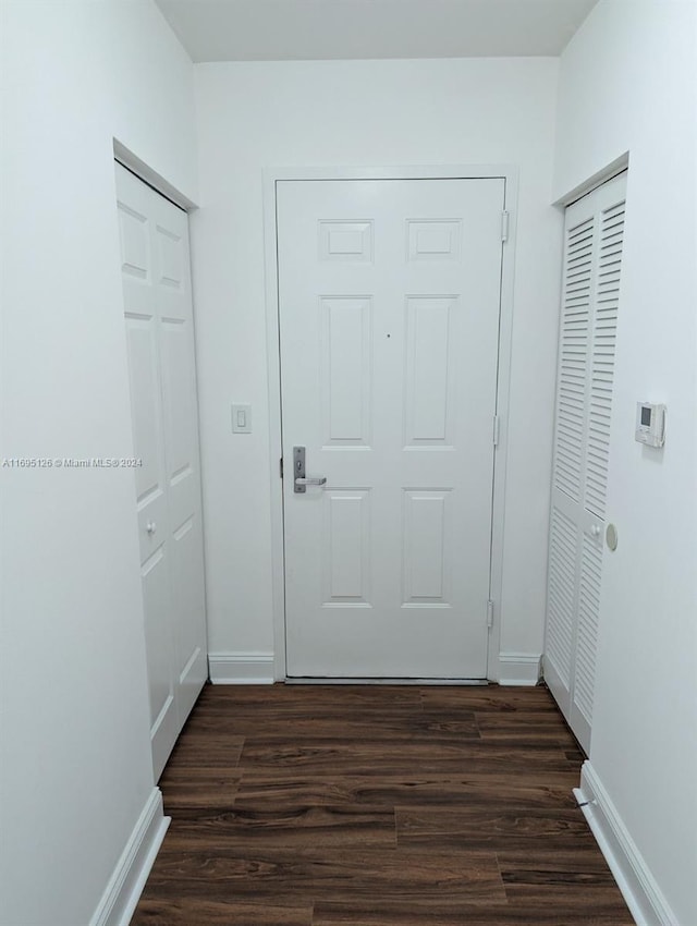 doorway to outside with dark wood-type flooring