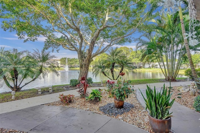 view of patio / terrace featuring a water view