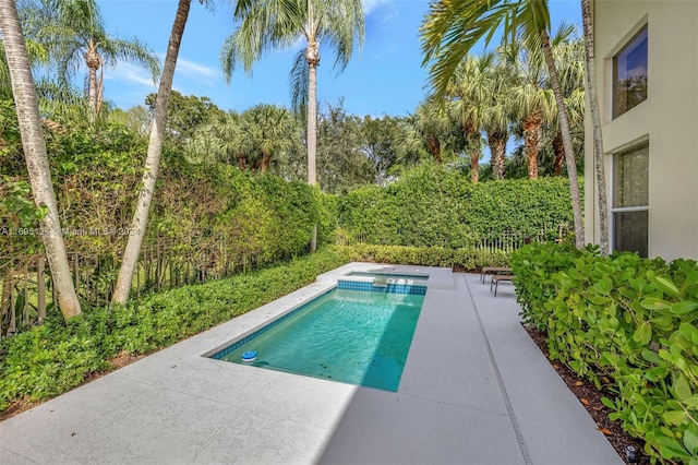 view of pool featuring a patio area and an in ground hot tub