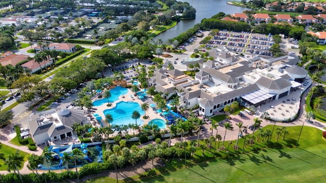 aerial view with a water view