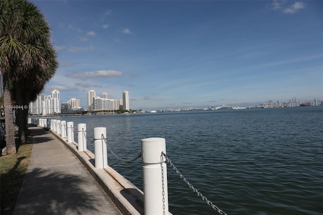 1420 Brickell Bay Dr Unit 1506D, Miami, FL 33131 - dock featuring a water view and a skyline view