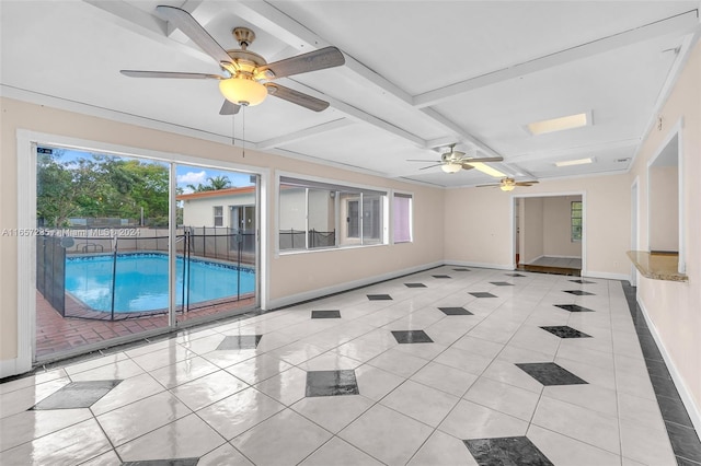 interior space featuring ceiling fan