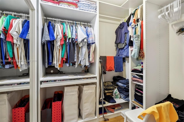 walk in closet with hardwood / wood-style flooring